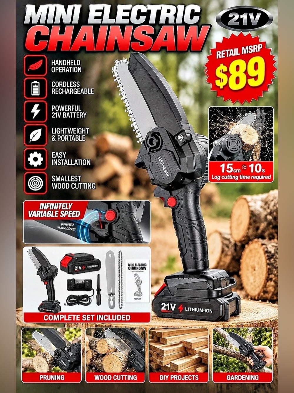 Mini Electric Chainsaw 21V Cordless